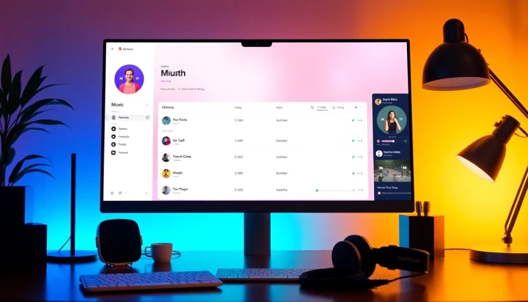 Using 汽水音乐电脑版 to enjoy music on a stylish desktop setup with headphones and vibrant colors.